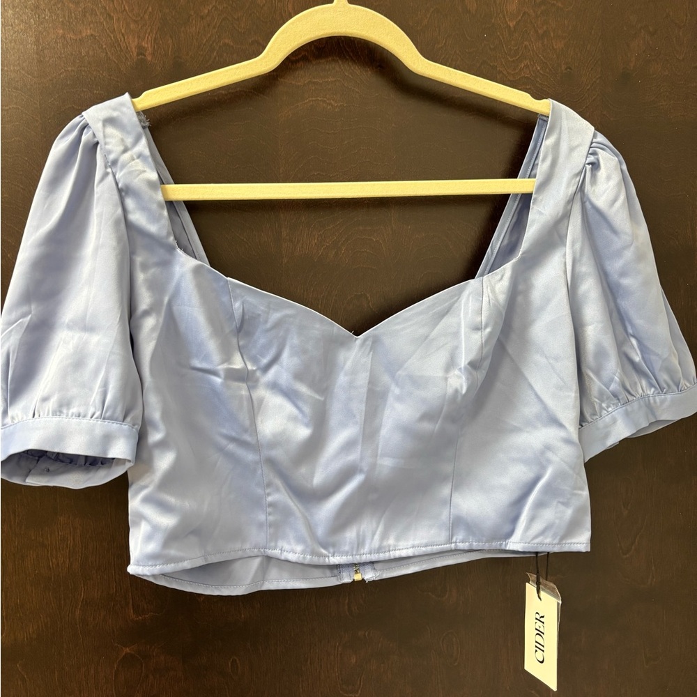Cider Cream Puff Sleeve Crop Blouse